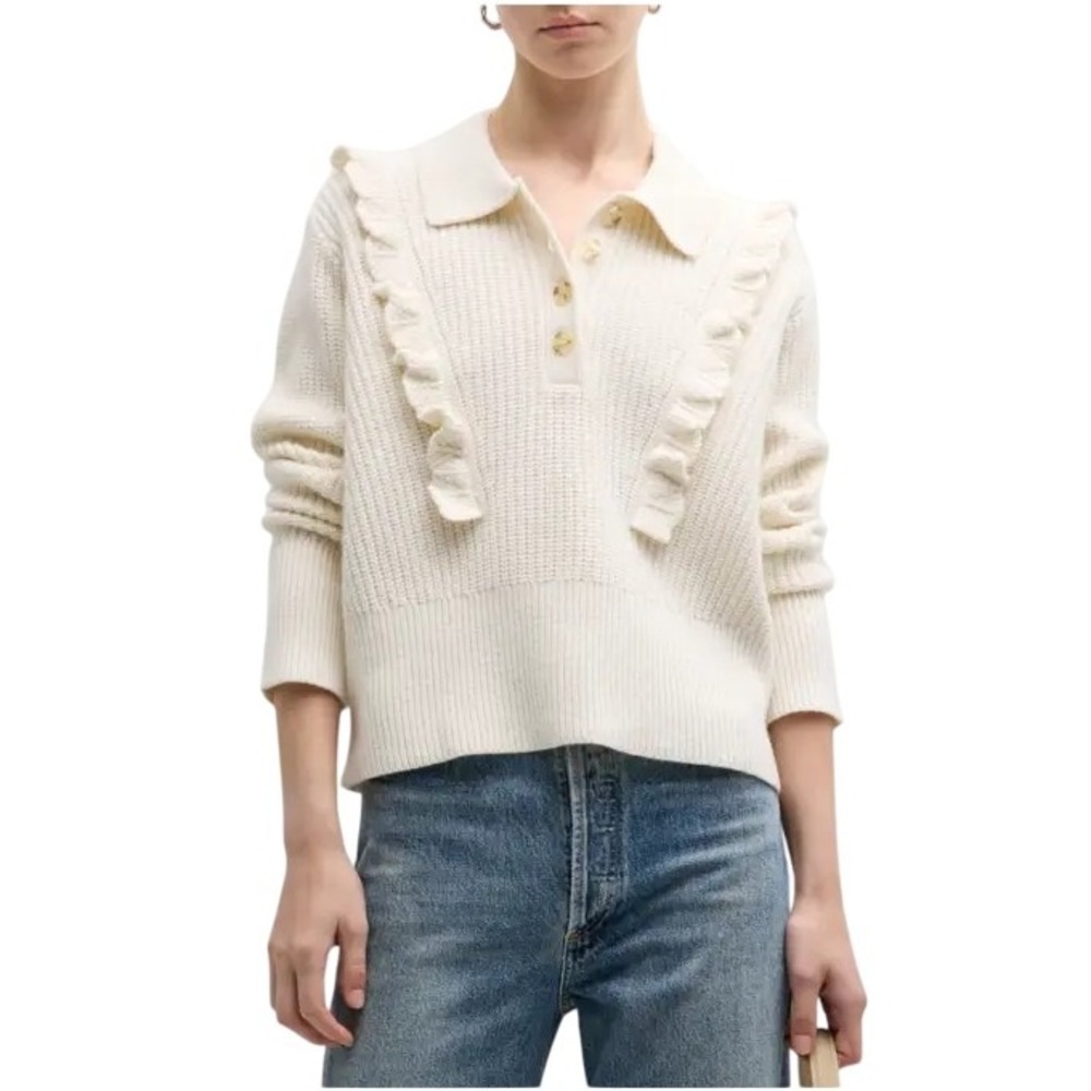 Derek Lam 10 Crosby Noelia Ruffle Wool Blend Sweater Ivory Size M‎